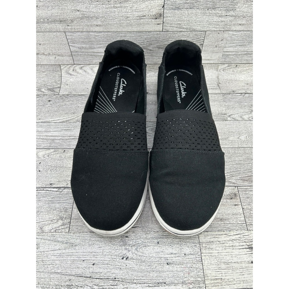 Clarks Cloudsteppers Womens Black Slip On Shoes Washable Comfort Size 7.5M